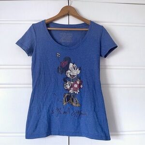 Minnie Mouse Embellished Tshirt XS Womens Blue Polka Dot Bling Vintage Style